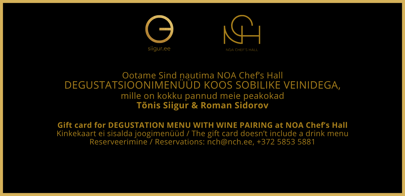 NOA Chefs Hall kinkekaart gift card pairing
