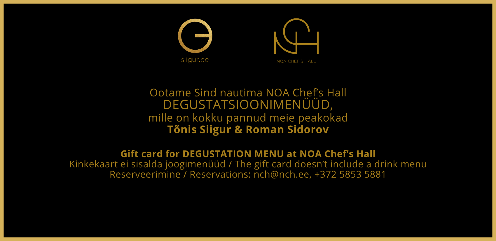 NOA Chefs Hall kinkekaart gift card